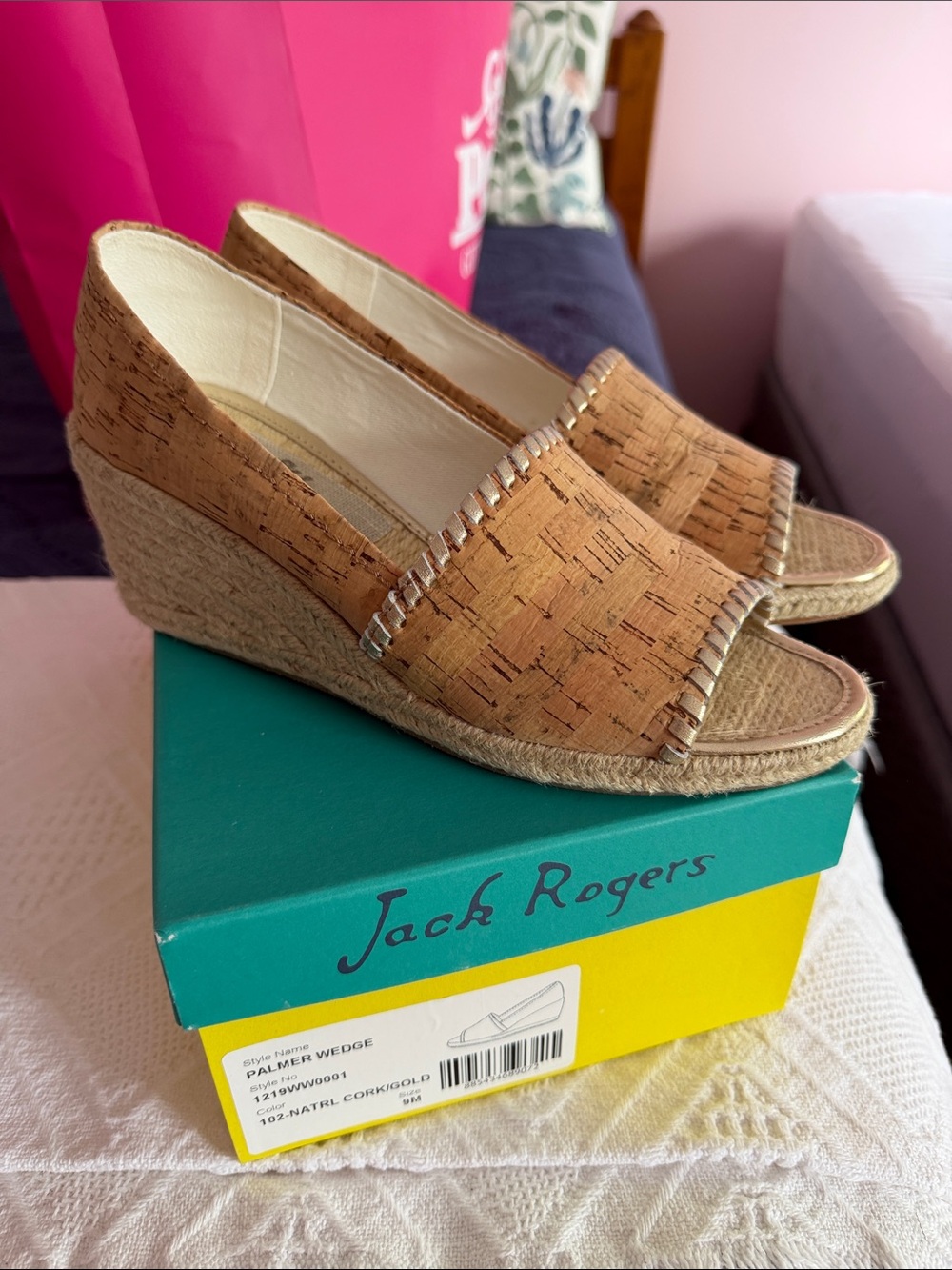 Jack Rogers Natural Cork Espadrille Wedge Sandals Palmer Wedge